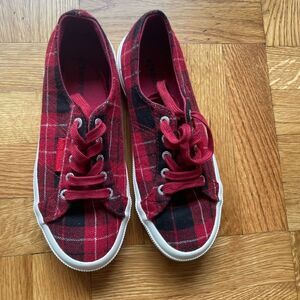 Red tartan plaid superga‎ sneakers sz 37